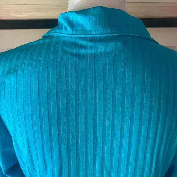 Jessica Simpson Slinky Blue Striped Ribbed Button Down Stretch Knit Shirt XL - Picture 6 of 9